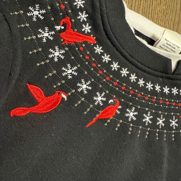 Adrian Delofield Black Embroidered Cardinal Bird Holiday Christmas Sweatshirt - Picture 3 of 7